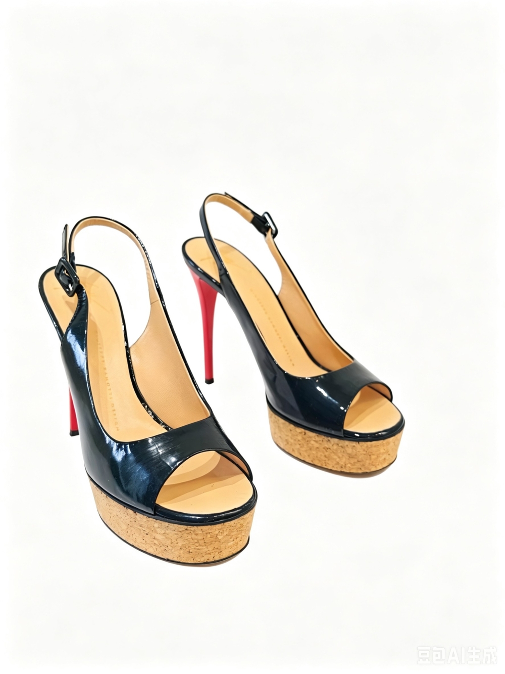 Giuseppe Zanotti Navy Patent Peep Toe Platform Slingback Heels